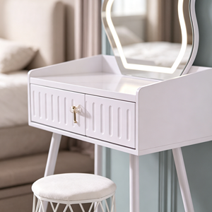 Modern Makeup Vanity <b>With</b> Lighted Mirror <b>Storage</b> Drawers Bedroom <b>Dressing</b> <b>Table</b> <b>With</b> Stool - Product Image 3