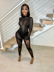 Gx0233 Spring Waterproof Eco-Friendly Solid Fashion Sexy <strong>Playsuits</strong> and Bodysuit See Through Women Long Sleeve <strong>Mesh</strong> Jumpsuits - Product Image 2