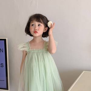 Robe trapèze personnalisable pour filles, nouvelle collection été 2026, en tissu peigné uni, avec petites manches volantées, bretelles, style princesse, bouffante, longueur genou et volants - Product Image 5