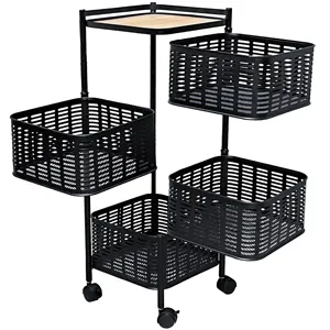 Kitchen Removable Multi-layer Shelf Large Capacity Trolley Floor Rack Household Storage Metal Pantry Baskets With Wheels