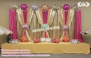 ม่านฉากหลังแบบปักลายสำหรับเวทีงานแต่งงาน,ม่านฉากหลังสีน้ำเงิน - Product Image 2