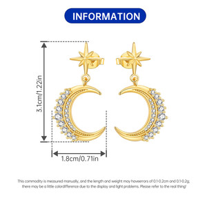 Boucles d'oreilles étoile et lune en cuivre blanc, très tendance, design original et de niche, un cadeau sophistiqué pour femme - Product Image 2