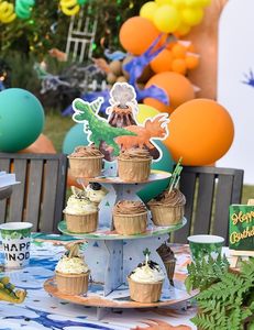 DAMAI - Torre de Postres de 3 Niveles con Diseño de Dinosaurios en Acuarela, Artículos para Fiestas Temáticas, Soporte para Cupcakes, Decoraciones para Fiestas de Cumpleaños de Dinosaurios - Product Image 6