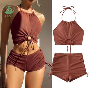 Maillot de <span class=keywords><strong>bain</strong></span> <span class=keywords><strong>femme</strong></span> sexy à licol avec patchwork métallique, collection 2025, Trikini de créateur, ensemble micro bikini pour la plage - Product Image 1