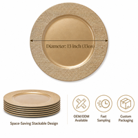 Assiettes de présentation en PP texturé doré de 13 pouces, légères et incassables, pour mariages, banquets et événements