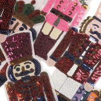 Patch en tissu polyester brodé de paillettes motif marionnette, thermocollant et à coudre, pour réparation de trous dans les vêtements et accessoire de décoration de sacs
