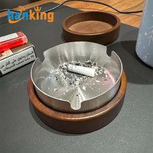 Ceniceros Creativos Ehanking con Tapa de Madera de Nogal, Cenicero de Acero Inoxidable Resistente al Viento para Fumar en la Oficina o el Hogar - Product Image 5