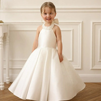 Robe de princesse blanche dos nu à nœud pour enfants, idéale pour demoiselle d'honneur, mariage ou tenue de cérémonie