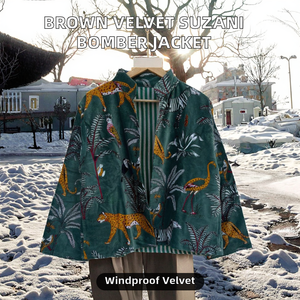 Women's Winter Quilted Bomber <b>Jacket</b> Brown Velvet Suzani Embroidered Knitted Breathable Eco-Friendly Windproof Quick Dry Linen - Product Image 2