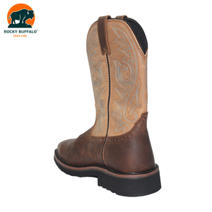 Bottes d'équitation en cuir véritable marron Rocky Buffalo, best-seller, semelle en caoutchouc, bottes <span class=keywords><strong>de</strong></span> <span class=keywords><strong>chasse</strong></span> avec broderie - Product Image 5