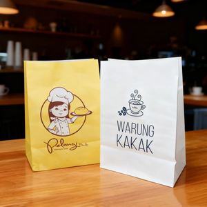Sac en papier SOS personnalisé avec logo, résistant à la graisse, recyclé, blanc, kraft, pour emporter, faire des courses, livrer, emballer des repas, du pain - Product Image 3