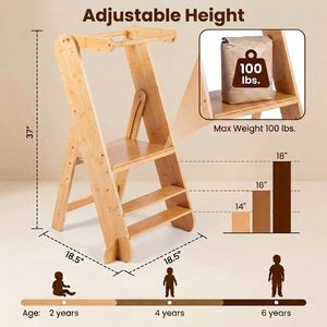 เก้าอี้เด็กปรับระดับได้แบบพับได้ Montessori สำหรับเด็กเล็ก ใช้ในครัว - Product Image 2
