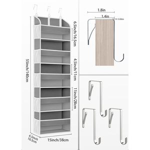 Organisateur de rangement à suspendre sur la porte, 5 poches, 10 poches latérales en maille, gris clair, pour salle de bain et chambre à coucher - Product Image 6