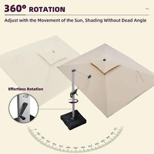 Parasol de plage romain à bras cantilever rectangulaire, parasol commercial, jardin, restaurant, extérieur, hôtel, cour, inclinaison à 360°, 10 pieds, 3 m - Product Image 5