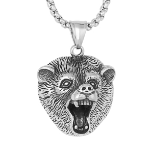 Vintage Celtic Odin Bear Punk amuleto ciondolo Colgante collana con ciondolo testa di orso prepotente in acciaio inossidabile per gioielli da uomo - Product Image 1