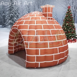 Hermoso iglú inflable de pared de ladrillo rojo con chimenea, tienda de cúpula inflable de invierno para decoración de Navidad al aire libre, colocación de regalo - Product Image 3