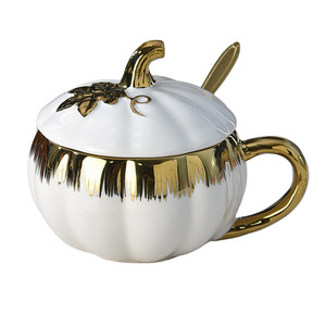 Tasses en céramique créatives et de haute qualité en forme de citrouille avec couvercles et cuillères, idéales pour la maison et le bureau – Vente en gros - Product Image 5