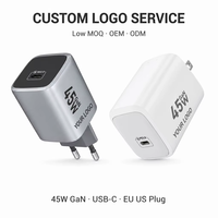 Chargeur de téléphone 45W rapide GaN PD3.0 USB-C, adaptateur mural avec charge rapide PPS pour ordinateur portable, tablette, appareils mobiles, prise EU US, OEM ODM