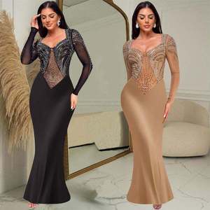 Vestido largo elegante <span class=keywords><strong>de</strong></span> mujer con cuello redondo, manga acampanada estilo Y2K y abertura alta en el muslo - Product Image 2