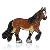 Broche en métal émaillé dur antique électroplaqué, motif cheval brun réaliste, pour veste en jean de cowboy western, équestre