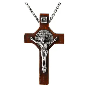 多种款式925纯银基督教珠宝吊坠耶稣受难像木制大十字架吊坠