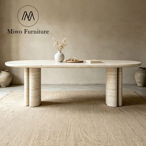 Table de salle à manger ovale moderne Wabi-sabi en ardoise pour jardin extérieur, table en marbre naturel et travertin pour salon et cuisine intérieure - Product Image 2