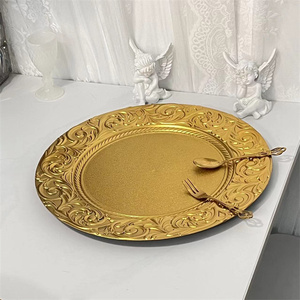Set d'assiettes de présentation en or de 13 pouces Assiettes de service élégantes et réutilisables Assiettes décoratives en plastique pour table, mariage et événements - Product Image 4