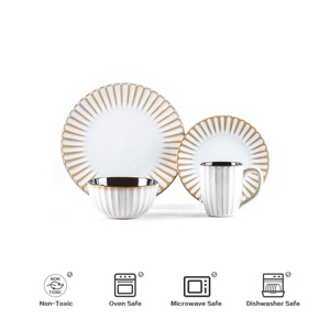 Semtember Promotion Golden Beige Stone Tool Embossed Tableware <b>Set</b> High End Premium Ceramic <b>Set</b> Safety Tableware <b>Set</b> - Product Image 3