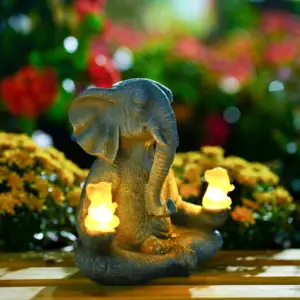 Hot Sale Solar CRAFT Light OUTDOOR DECOR Sculpture Polyresin Statue Meditate Elephant Resin Crafts