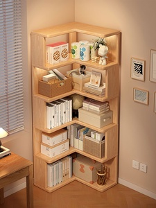 Estantería de Esquina de Madera Maciza, Mueble Estrecho de Pared con Estante de Almacenamiento Integrado, Organizador para el Hogar, Librería, Mueble de Almacenamiento - Product Image 5