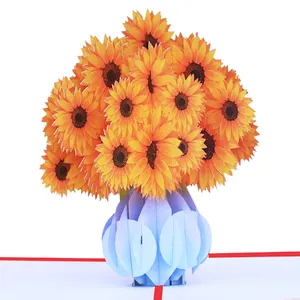 Ayçiçekleri vazo 3D Pop Up kart çiçek tebrik kartı el yapımı lazer kesim el sanatları özel ayçiçeği zarflı kart