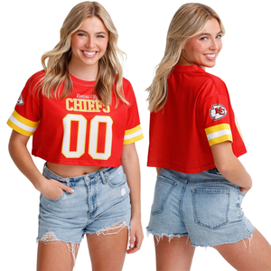 Großhandel Sexy Damen Gameday Premium Polyester Mesh Crop Top mit Sublimiertem <span class=keywords><strong>Team</strong></span>-Logo Atmungsaktives Cheerleading Football Trikot - Product Image 2