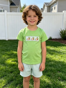 BSSO1946 rts Little Boy Boutique green duck Embroidery outfits kids wholesale <b>toddler</b> boy short sleeve child set - Product Image 1