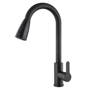 Robinet de cuisine extractible noir en acier inoxydable, mitigeur monobloc avec siège de valve de 35 mm pour évier et lavabo - Product Image 2