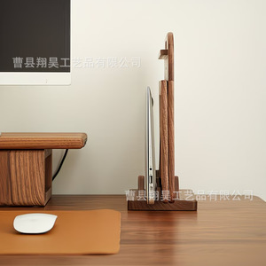 Wooden Desk Phone <b>Stand</b> Double Groove Storage Rack <b>For</b> <b>Tablet</b> And Mobile Phone Home Office Use - Product Image 1