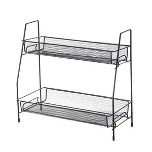 2 tiers Metal Wire kitchen & bathroom gabinete rack de armazenamento de especiarias