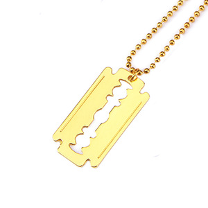 Collar con colgante de hoja de afeitar dorada, aleación de zinc, joyería de moda unisex para hombres y mujeres, accesorio de estilo urbano - Product Image 1