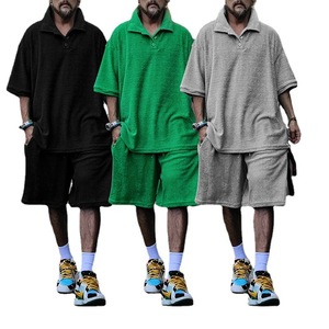 Conjunto de Dos Piezas para Hombre, Camiseta Polo de Tela de Toalla Tejida Ecológica, Pantalones Cortos, Manga Larga, Estilo Informal, para Playa o Resort - Product Image 1