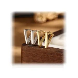 Minimalist Jewelry Light Luxury 925 Sterling Silver Hoop Triangle Earring 18k Gold Plated Women Fine Silver Simple Earrings