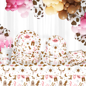 Juego de <span class=keywords><strong>vajilla</strong></span> para fiesta de cumpleaños con tema de vaquero, suministros de decoración para fiesta de cumpleaños, <span class=keywords><strong>vajilla</strong></span> desechable de vaquero - Product Image 1