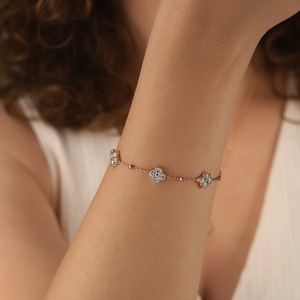 SS MON14 Custom Ins Style Moissanite Clover Jewelry Set Necklace Earrings <strong>Bracelet</strong> 925 Sterling Silver Elegant <strong>Matching</strong> Design - Product Image 6