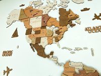 Mapa del Mundo de Madera en 3D de Varias Capas, Grabado Personalizable, Arte Folclórico, Decoración para Colgar en la Pared, Regalo para el Hogar y la Oficina