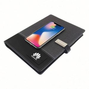 A5 Luxury Leather PP Fabric PVC Paper Binder Fast Wireless Charging Powerbank LED Screen USB Multifunction Notebook Custom Color - Product Image 1