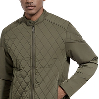 Veste matelassée pour homme, col montant, fermeture éclair, manteau d'hiver léger, motif losanges, vêtement d'extérieur décontracté