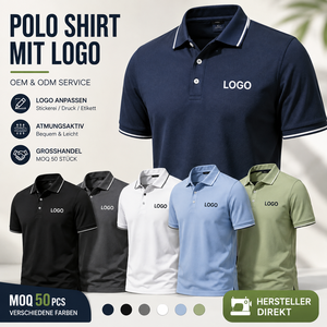 Polo <b>Shirt</b> Mit Logo Baumwolle Contrast Tipped Pique Polo Custom Embroidery Corporate Uniform Bulk Wholesale Manufacturer Direct - Product Image 1