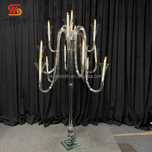 Grand chandelier de mariage classique et noble à 13 bras en verre acrylique, grand bougeoir de mariage en verre - Product Image 2