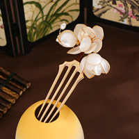 Peigne à cheveux Kanzashi Runcheng Handicrafts AS-3342, fleur de magnolia blanche, perle pendante, alliage doré, 25 cm, style chinois