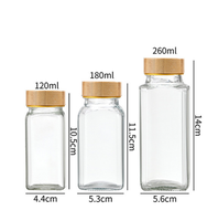 Bocaux carrés en verre sodocalcique de 4 oz, vides, transparents, pour épices, avec couvercles en bambou et impression dorée
