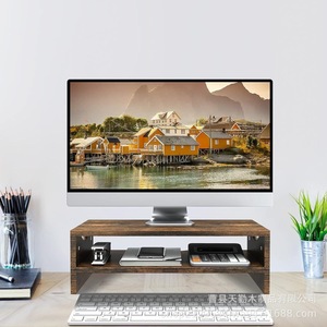 Wooden <b>Desktop</b> Computer Riser Stand Monitor <b>Shelf</b> Office Organizer 1 Tier Rectangle Standing Type - Product Image 2