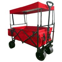 Chariot de poussette pliable à quatre roues en acier inoxydable pour extérieur avec toit, idéal pour enfants, courses et outils industriels (OEM)